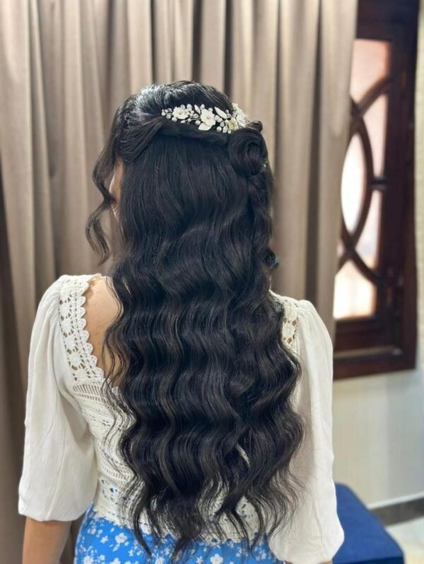 Floral headpiece with mix of white pearls and transparent crystals - Image 2