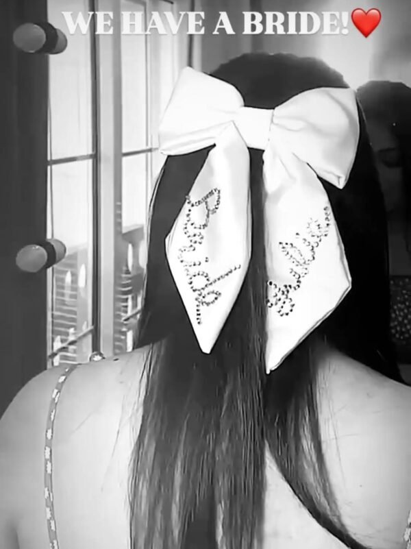 White satan hair bow with shiny crystals