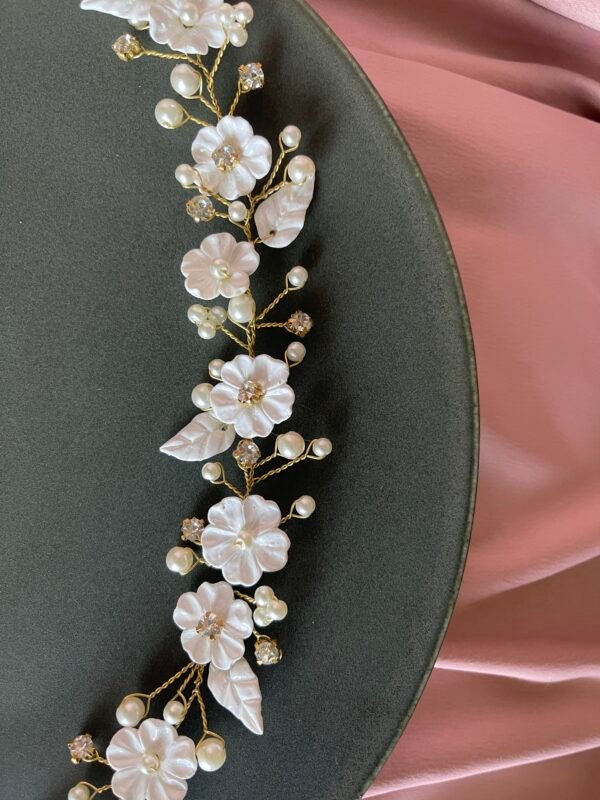 Golden Flower headpiece for bridal hairstyle. - Image 4