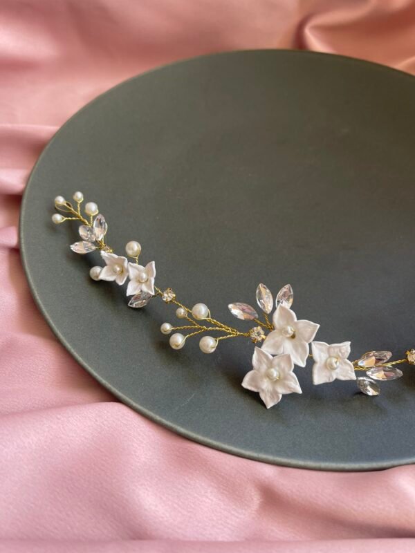 Golden Floral headpiece for bridal hairstyle. - Image 2
