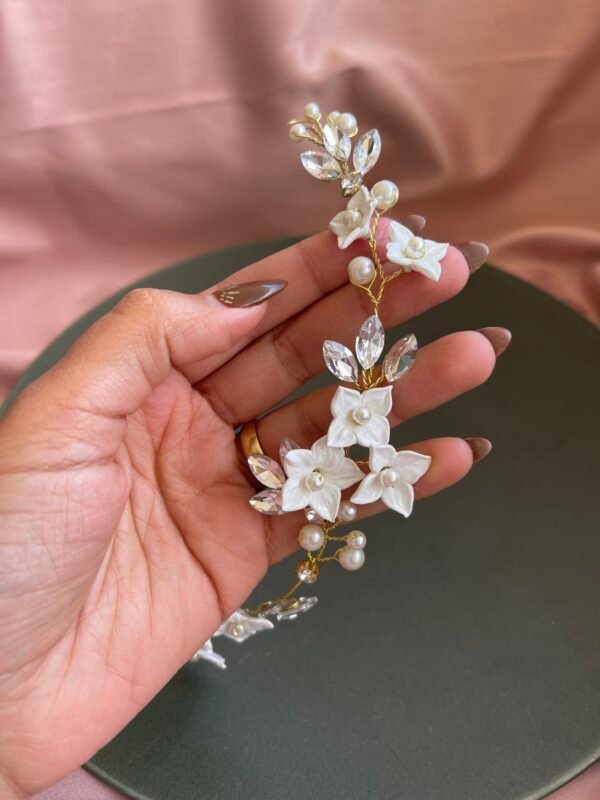 Golden Floral headpiece for bridal hairstyle. - Image 4