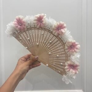 Pink & white bridal fan