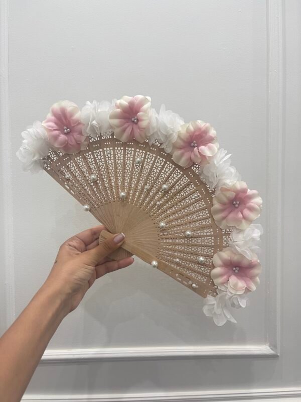 Pink & white bridal fan